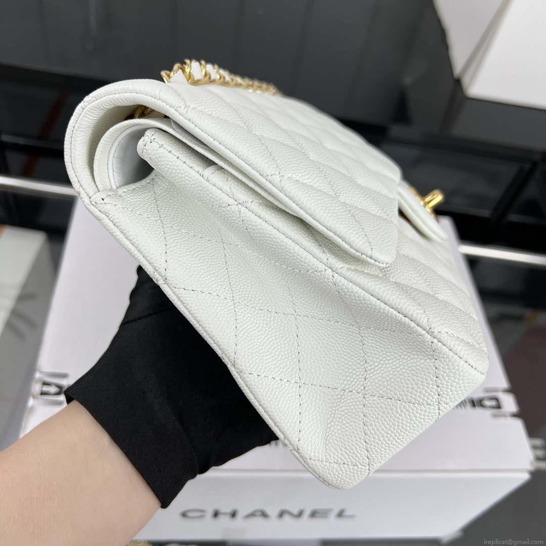Chanel A01112 Flap Classic 11.12 Handbag Grained Calfskin & Gold-Tone Metal White