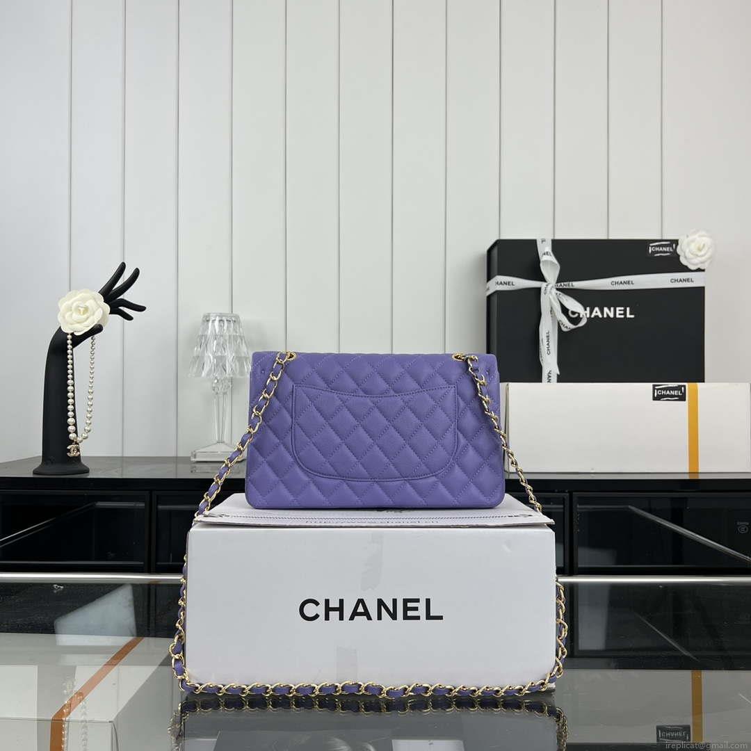 Chanel A01112 Flap Classic 11.12 Handbag Grained Calfskin & Gold-Tone Metal Purple