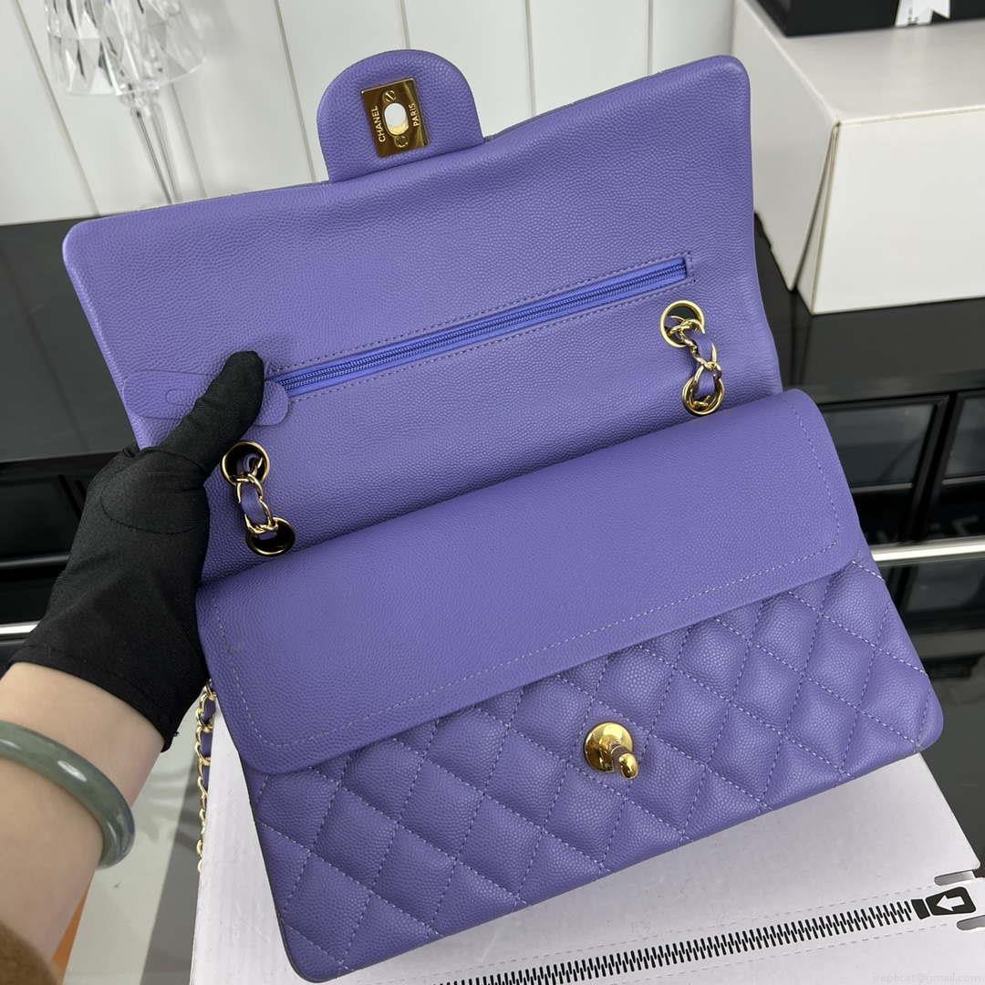 Chanel A01112 Flap Classic 11.12 Handbag Grained Calfskin & Gold-Tone Metal Purple