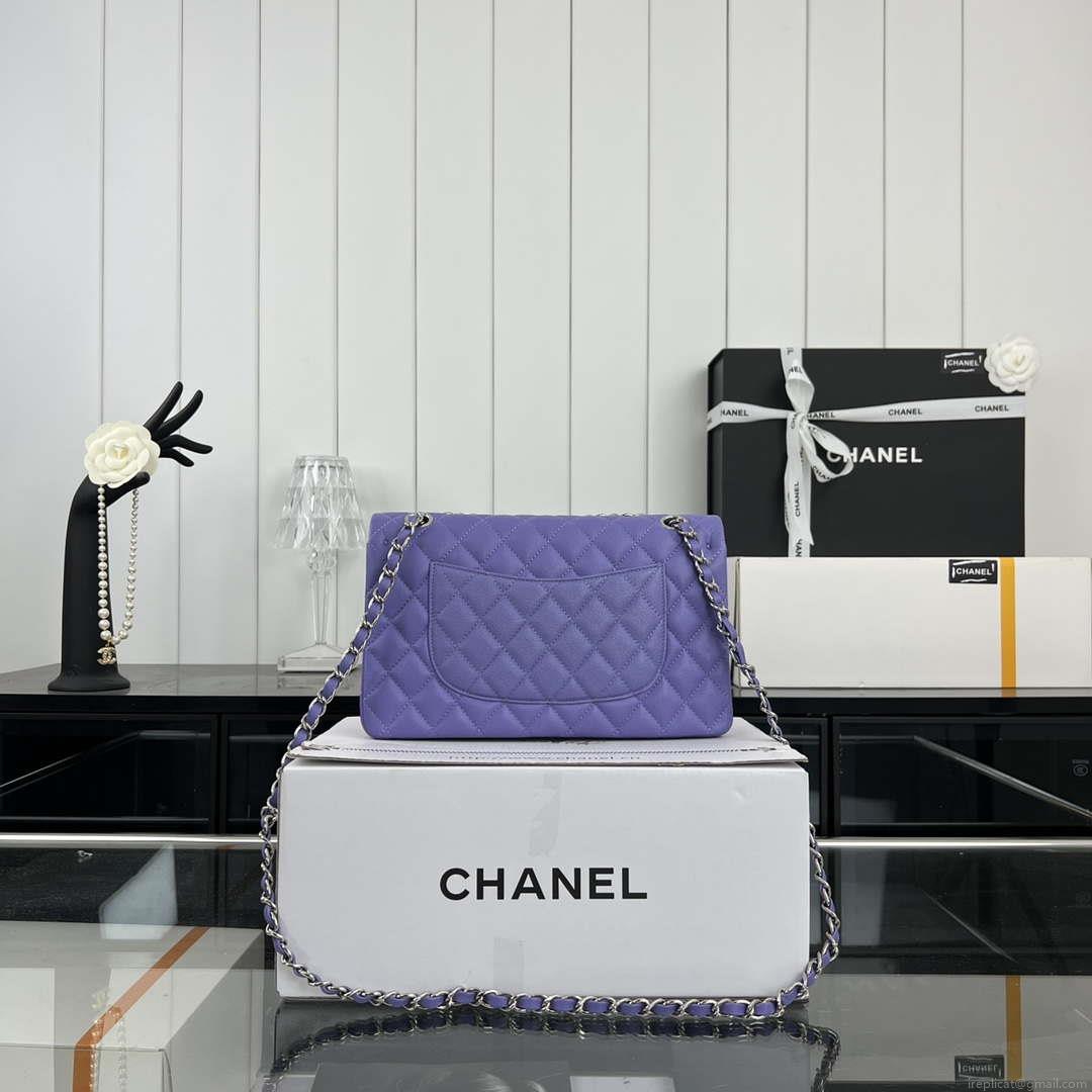 Chanel A01112 Flap Classic 11.12 Handbag Grained Calfskin & Silver-Tone Metal Purple