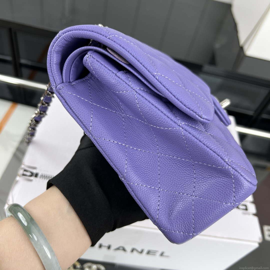 Chanel A01112 Flap Classic 11.12 Handbag Grained Calfskin & Silver-Tone Metal Purple