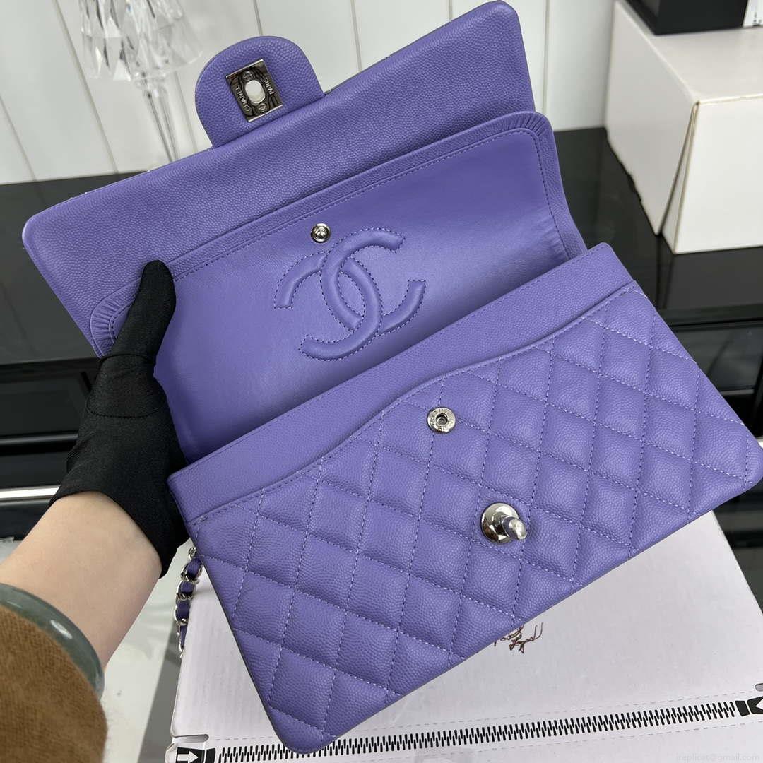 Chanel A01112 Flap Classic 11.12 Handbag Grained Calfskin & Silver-Tone Metal Purple