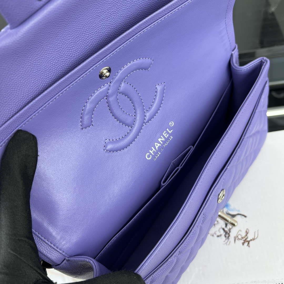 Chanel A01112 Flap Classic 11.12 Handbag Grained Calfskin & Silver-Tone Metal Purple