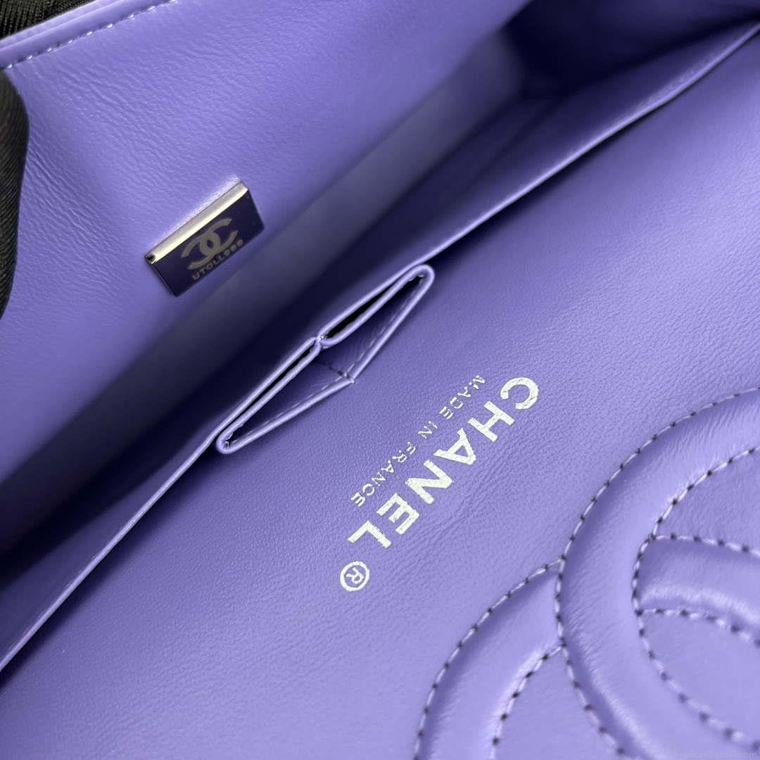 Chanel A01112 Flap Classic 11.12 Handbag Grained Calfskin & Silver-Tone Metal Purple