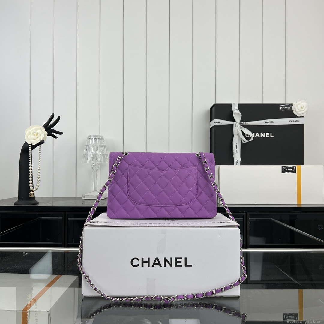 Chanel A01112 Flap Classic 11.12 Handbag Grained Calfskin & Silver-Tone Metal Orchid