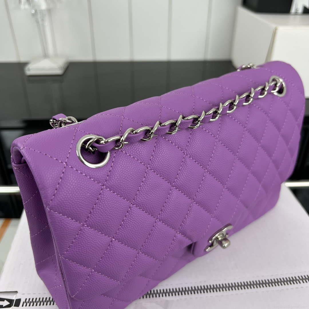 Chanel A01112 Flap Classic 11.12 Handbag Grained Calfskin & Silver-Tone Metal Orchid