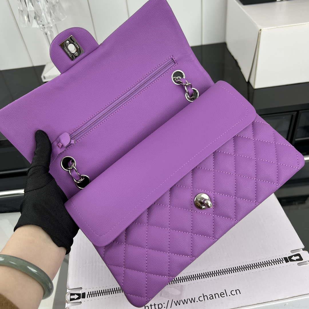 Chanel A01112 Flap Classic 11.12 Handbag Grained Calfskin & Silver-Tone Metal Orchid
