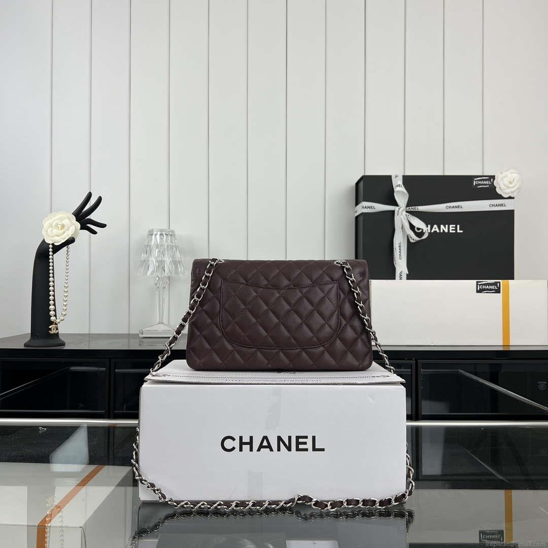 Chanel A01112 Flap Classic 11.12 Handbag Grained Calfskin & Silver-Tone Metal Dark Brown