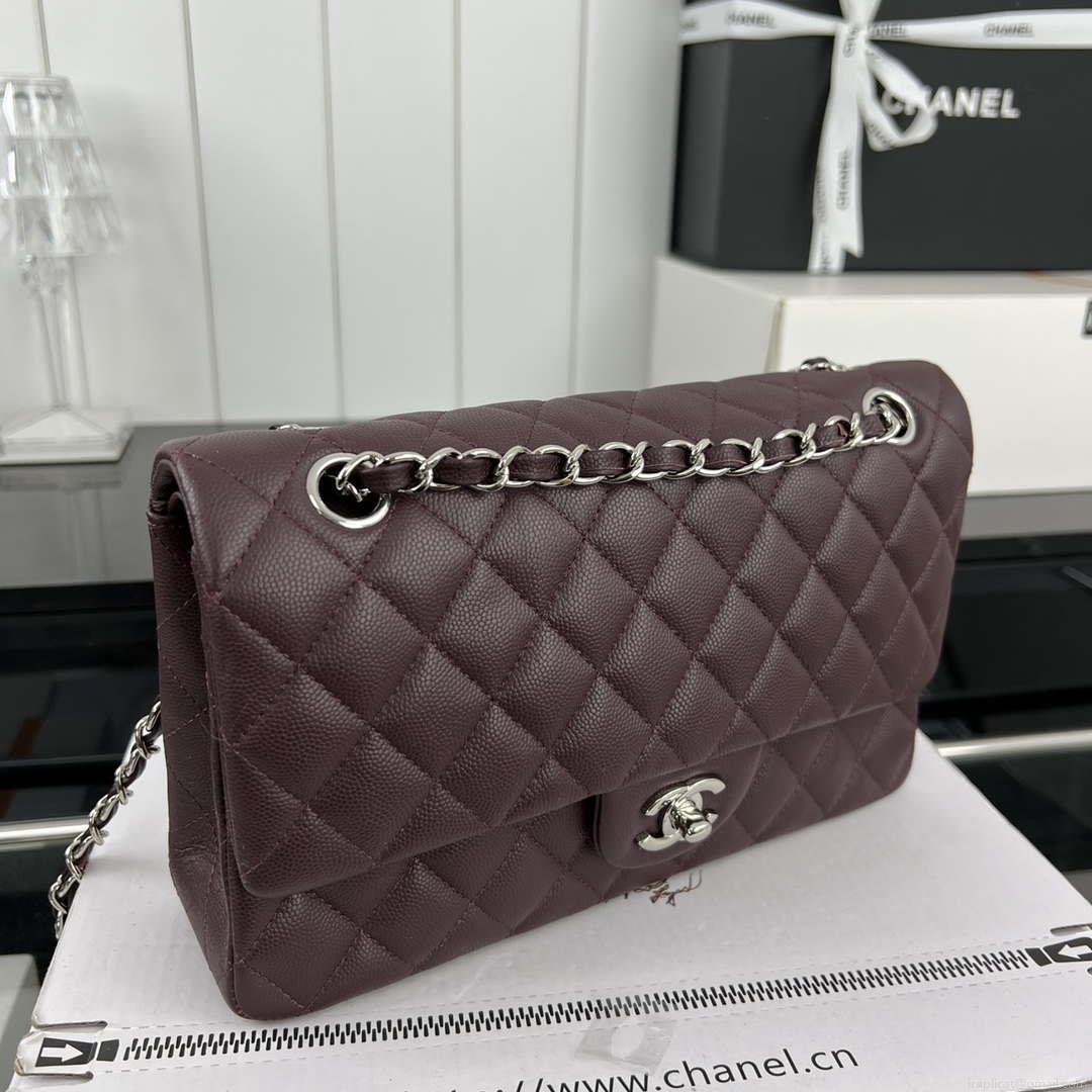Chanel A01112 Flap Classic 11.12 Handbag Grained Calfskin & Silver-Tone Metal Dark Brown