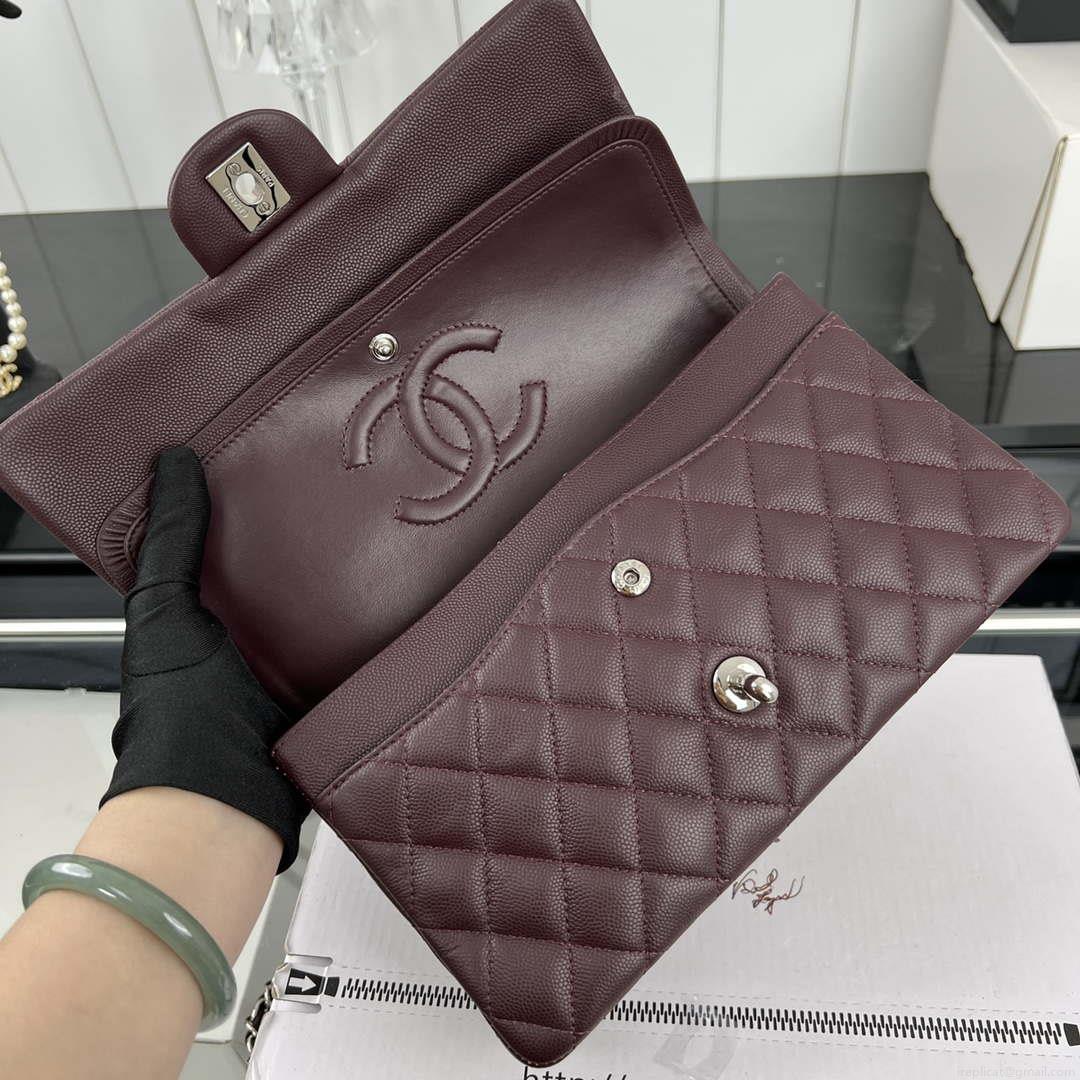 Chanel A01112 Flap Classic 11.12 Handbag Grained Calfskin & Silver-Tone Metal Dark Brown