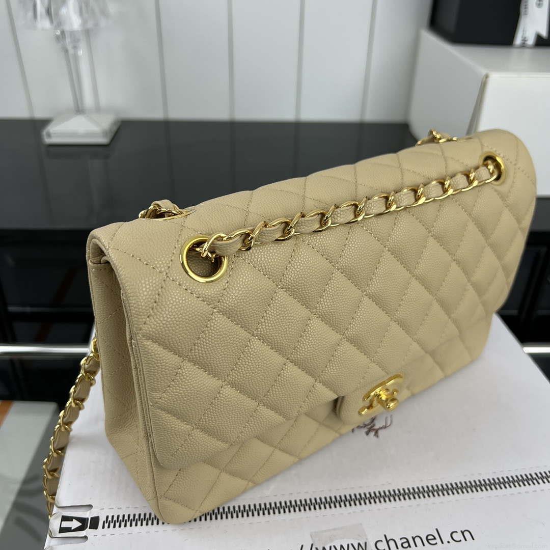 Chanel A01112 Flap Classic 11.12 Handbag Grained Calfskin & Gold-Tone Metal Apricot