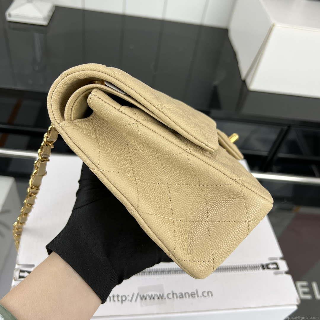 Chanel A01112 Flap Classic 11.12 Handbag Grained Calfskin & Gold-Tone Metal Apricot