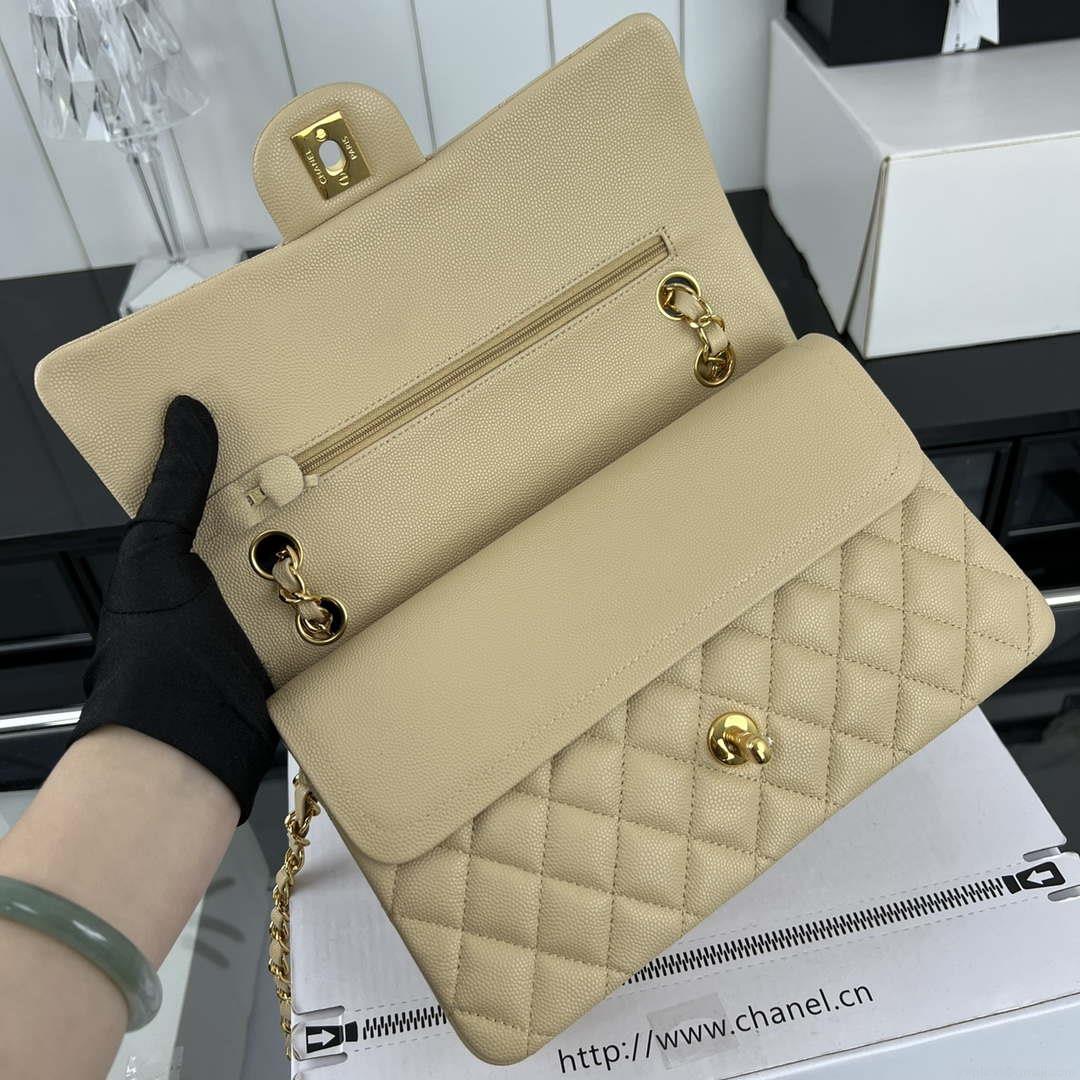 Chanel A01112 Flap Classic 11.12 Handbag Grained Calfskin & Gold-Tone Metal Apricot
