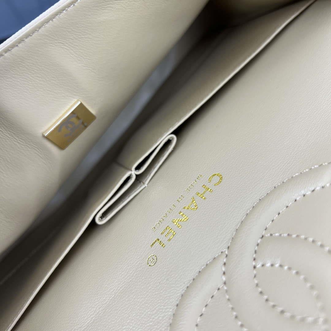Chanel A01112 Flap Classic 11.12 Handbag Grained Calfskin & Gold-Tone Metal Apricot