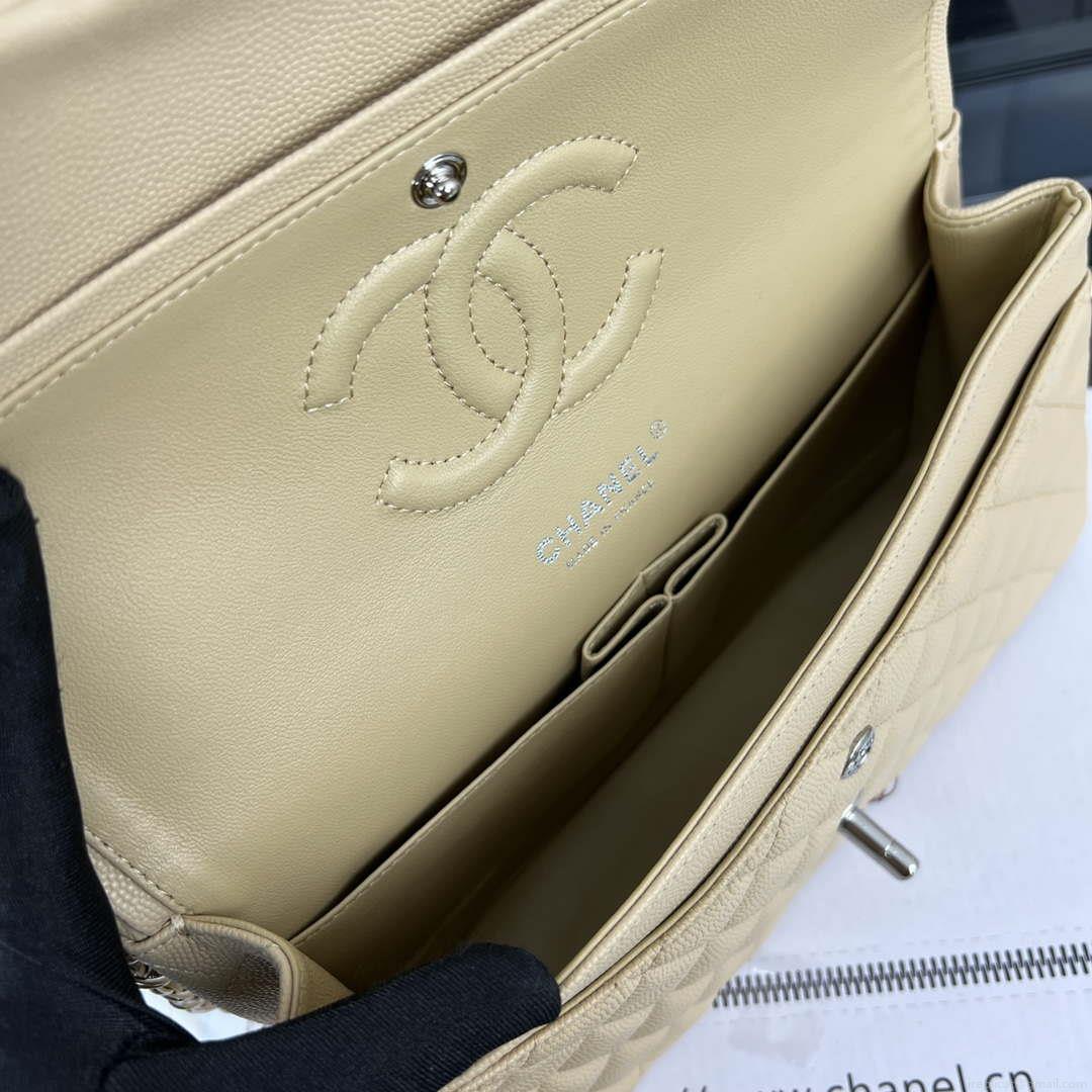Chanel A01112 Flap Classic 11.12 Handbag Grained Calfskin & Silver-Tone Metal Apricot