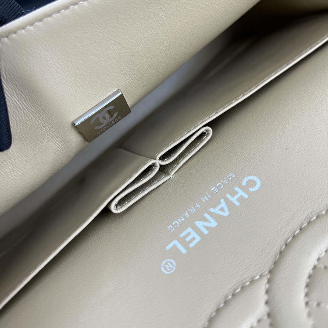 Chanel A01112 Flap Classic 11.12 Handbag Grained Calfskin & Silver-Tone Metal Apricot