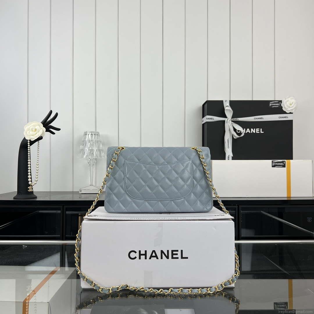 Chanel A01112 Flap Classic 11.12 Handbag Grained Calfskin & Gold-Tone Metal Baby Blue