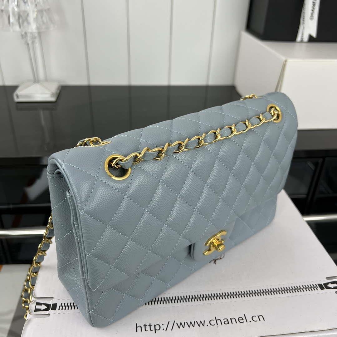 Chanel A01112 Flap Classic 11.12 Handbag Grained Calfskin & Gold-Tone Metal Baby Blue