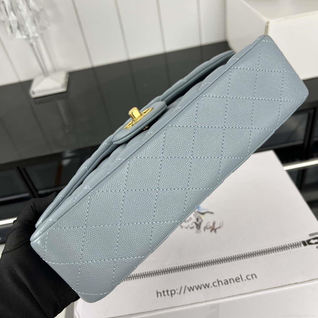 Chanel A01112 Flap Classic 11.12 Handbag Grained Calfskin & Gold-Tone Metal Baby Blue