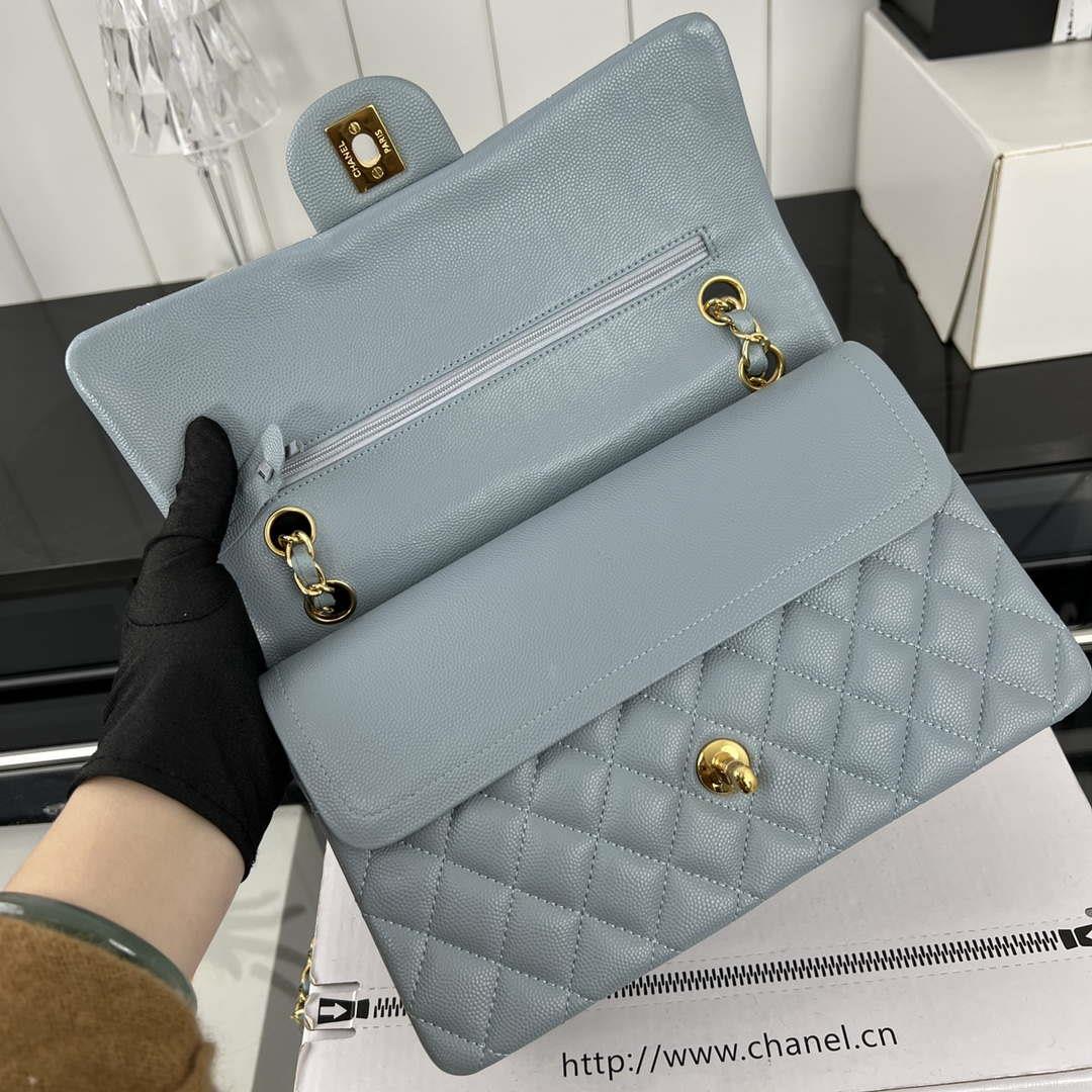 Chanel A01112 Flap Classic 11.12 Handbag Grained Calfskin & Gold-Tone Metal Baby Blue