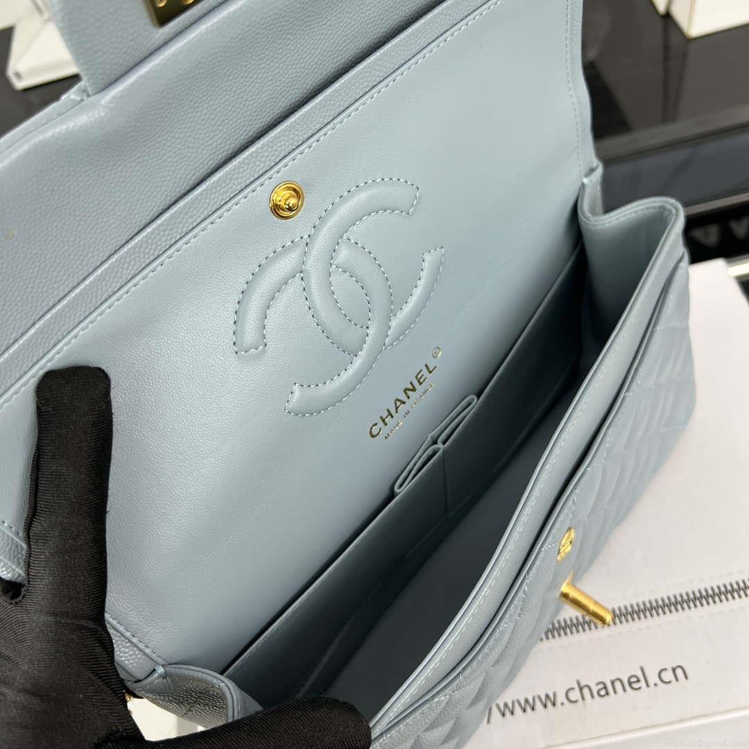 Chanel A01112 Flap Classic 11.12 Handbag Grained Calfskin & Gold-Tone Metal Baby Blue