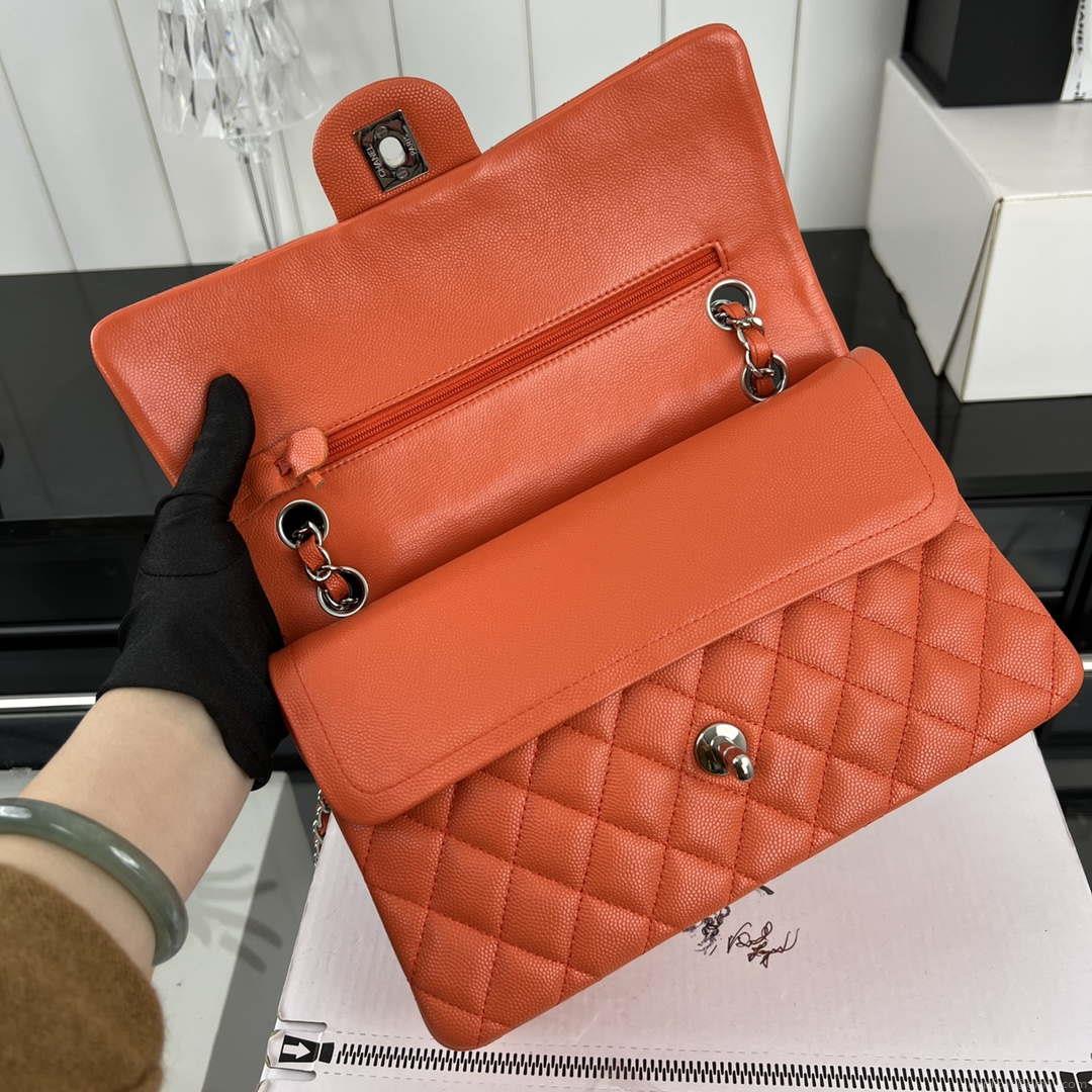 Chanel A01112 Flap Classic 11.12 Handbag Grained Calfskin & Silver-Tone Metal Orange
