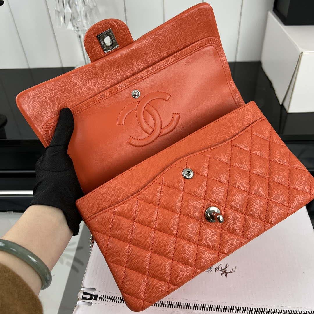 Chanel A01112 Flap Classic 11.12 Handbag Grained Calfskin & Silver-Tone Metal Orange