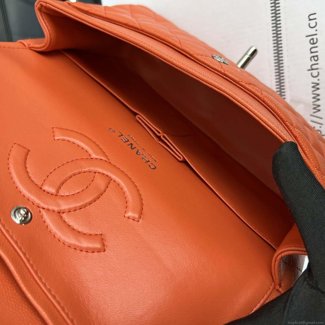 Chanel A01112 Flap Classic 11.12 Handbag Grained Calfskin & Silver-Tone Metal Orange