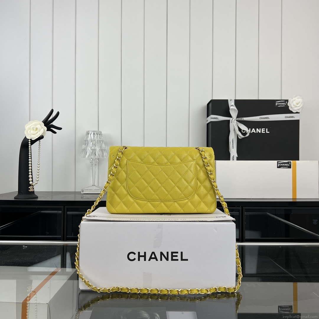 Chanel A01112 Flap Classic 11.12 Handbag Grained Calfskin & Gold-Tone Metal Yellow