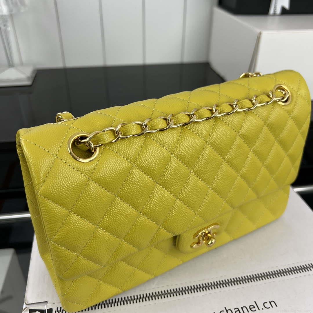 Chanel A01112 Flap Classic 11.12 Handbag Grained Calfskin & Gold-Tone Metal Yellow