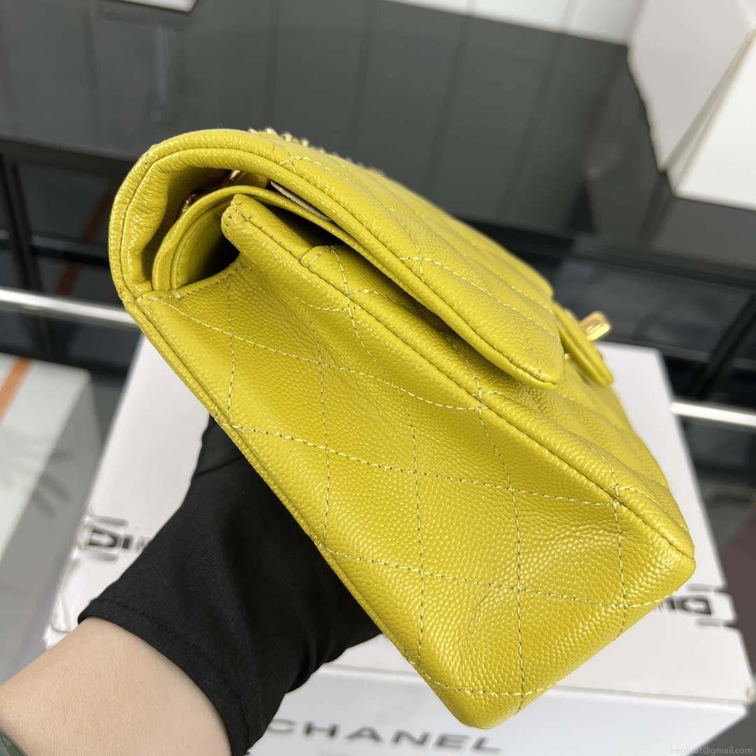 Chanel A01112 Flap Classic 11.12 Handbag Grained Calfskin & Gold-Tone Metal Yellow