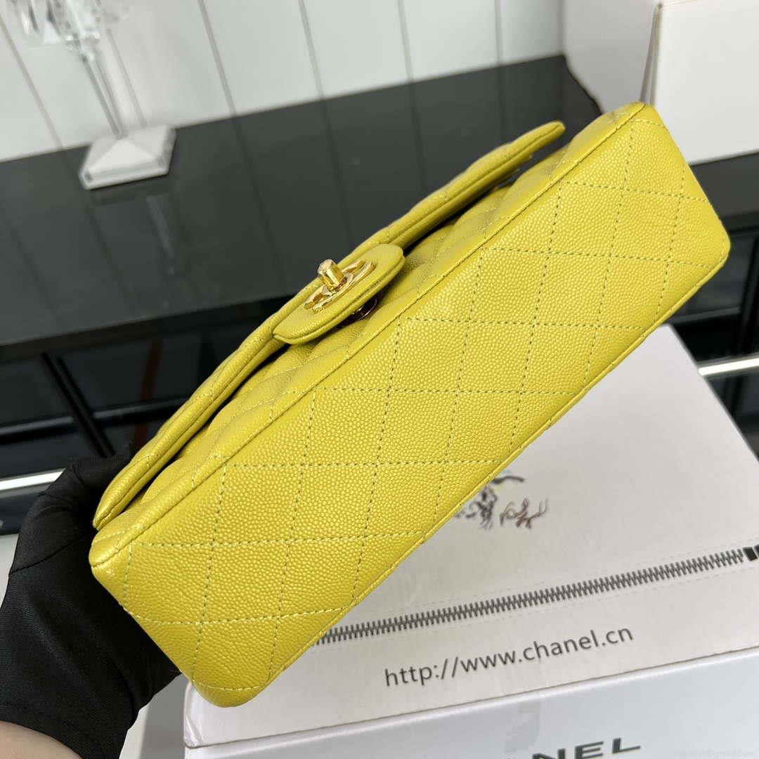 Chanel A01112 Flap Classic 11.12 Handbag Grained Calfskin & Gold-Tone Metal Yellow