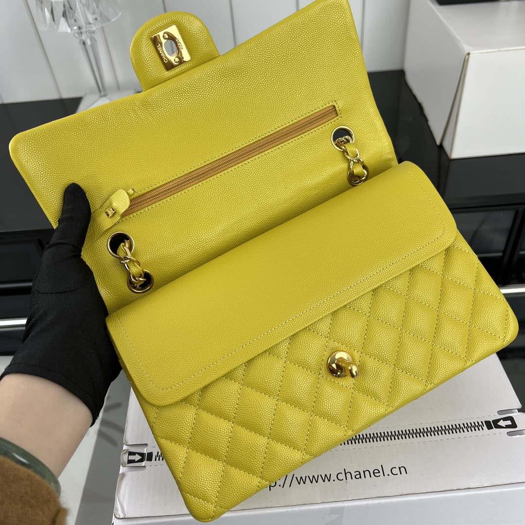 Chanel A01112 Flap Classic 11.12 Handbag Grained Calfskin & Gold-Tone Metal Yellow
