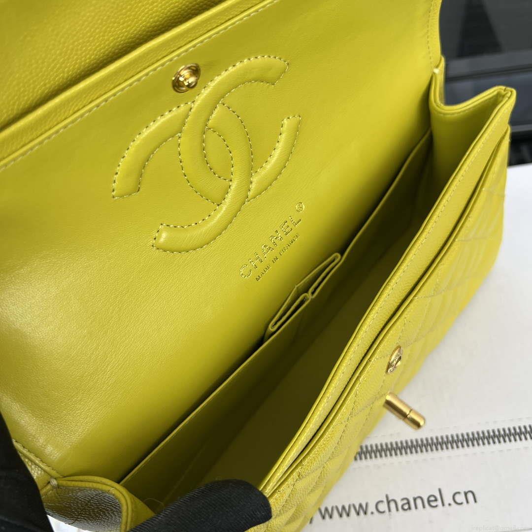 Chanel A01112 Flap Classic 11.12 Handbag Grained Calfskin & Gold-Tone Metal Yellow