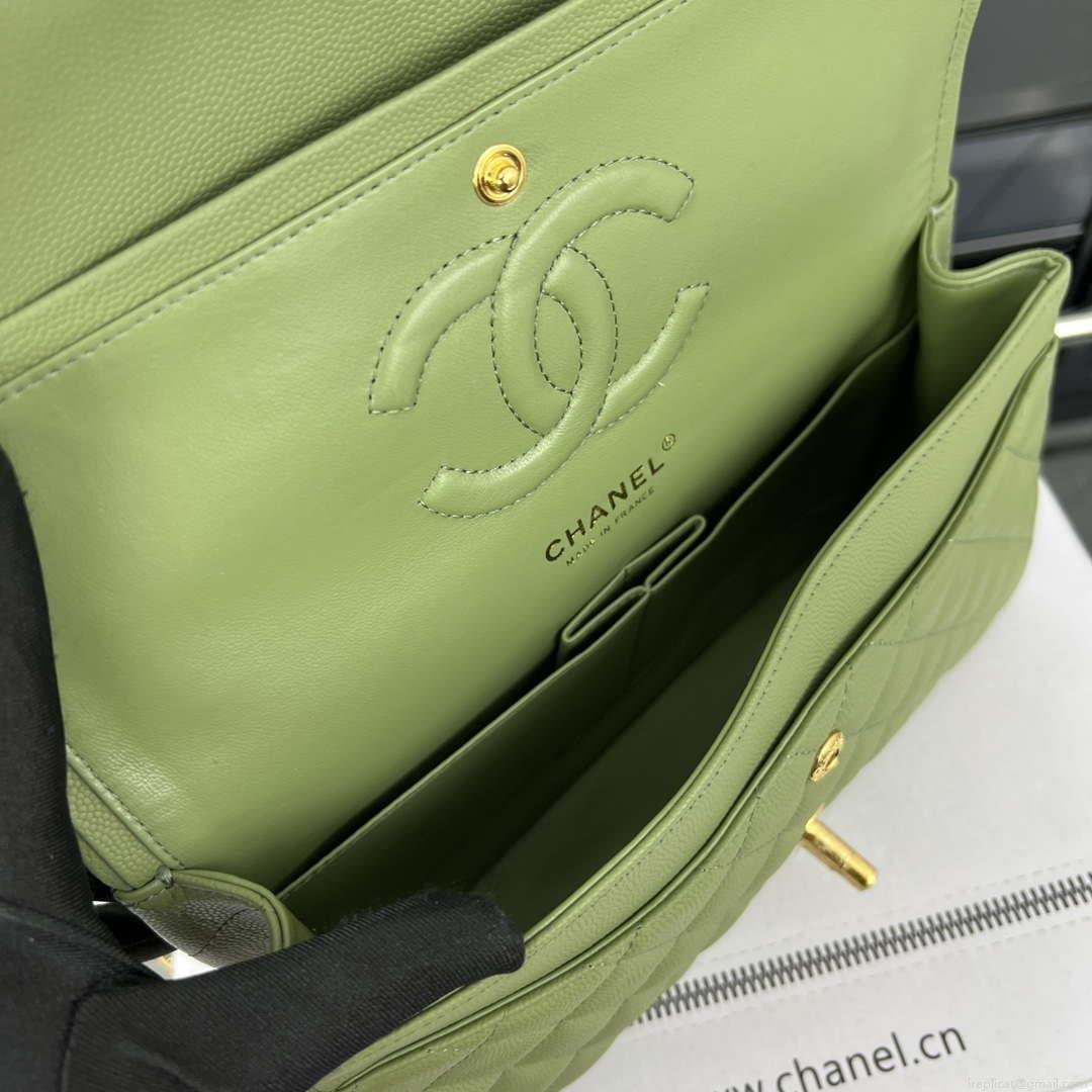 Chanel A01112 Flap Classic 11.12 Handbag Grained Calfskin & Gold-Tone Metal Green