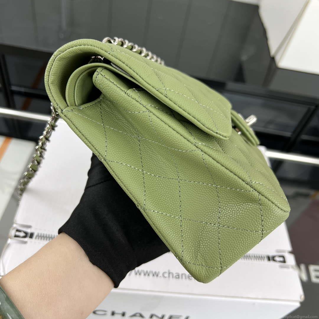 Chanel A01112 Flap Classic 11.12 Handbag Grained Calfskin & Silver-Tone Metal Green