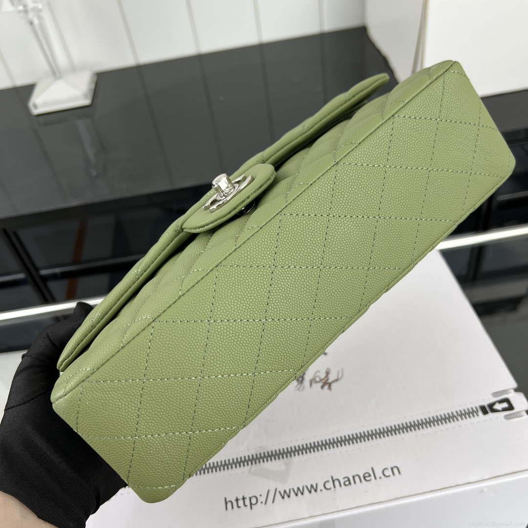 Chanel A01112 Flap Classic 11.12 Handbag Grained Calfskin & Silver-Tone Metal Green