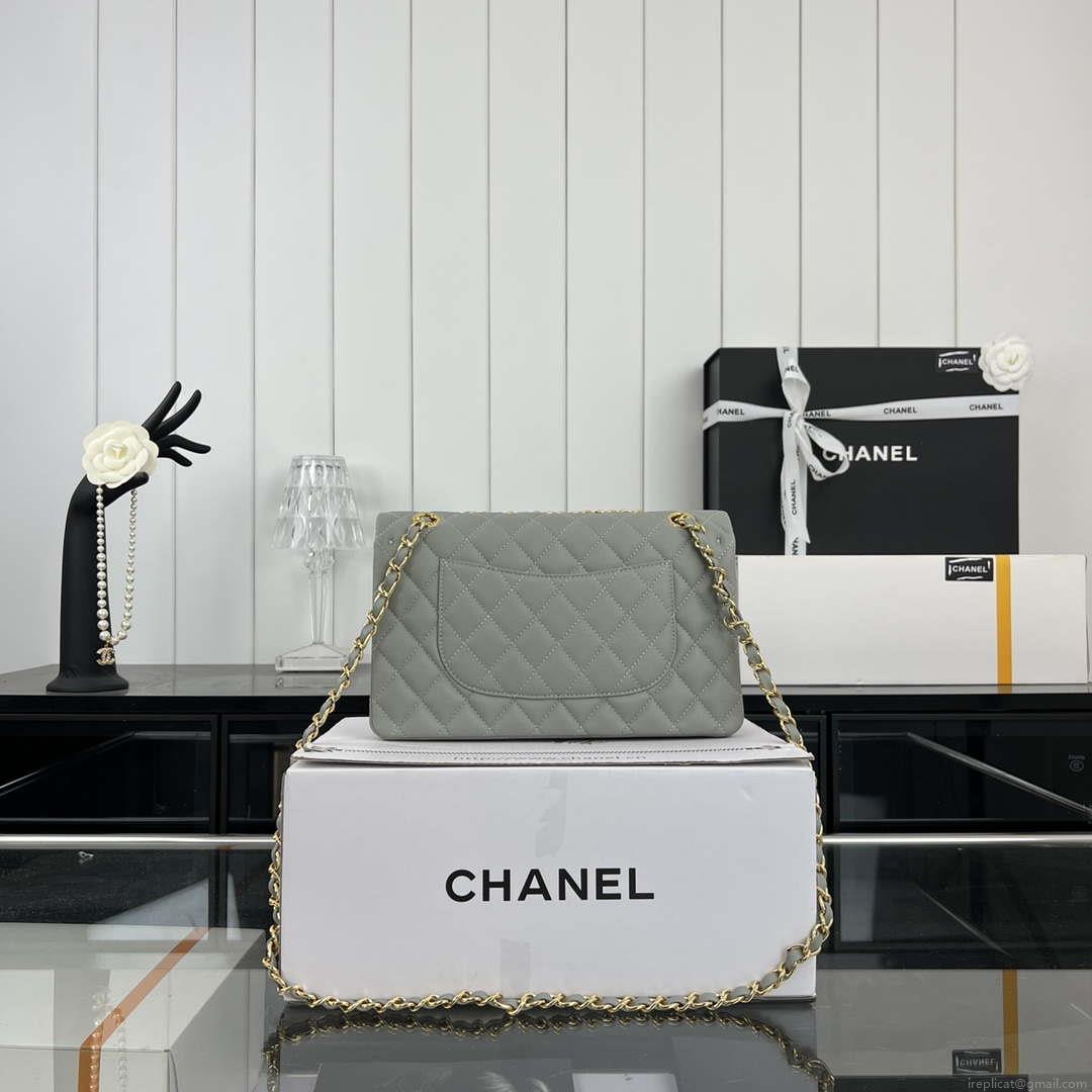Chanel A01112 Flap Classic 11.12 Handbag Grained Calfskin & Gold-Tone Metal Gray