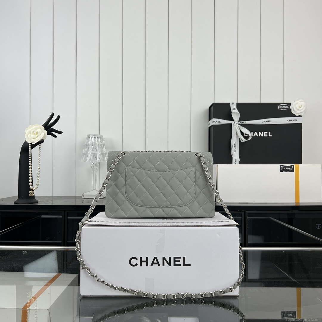 Chanel A01112 Flap Classic 11.12 Handbag Grained Calfskin & Silver-Tone Metal Gray