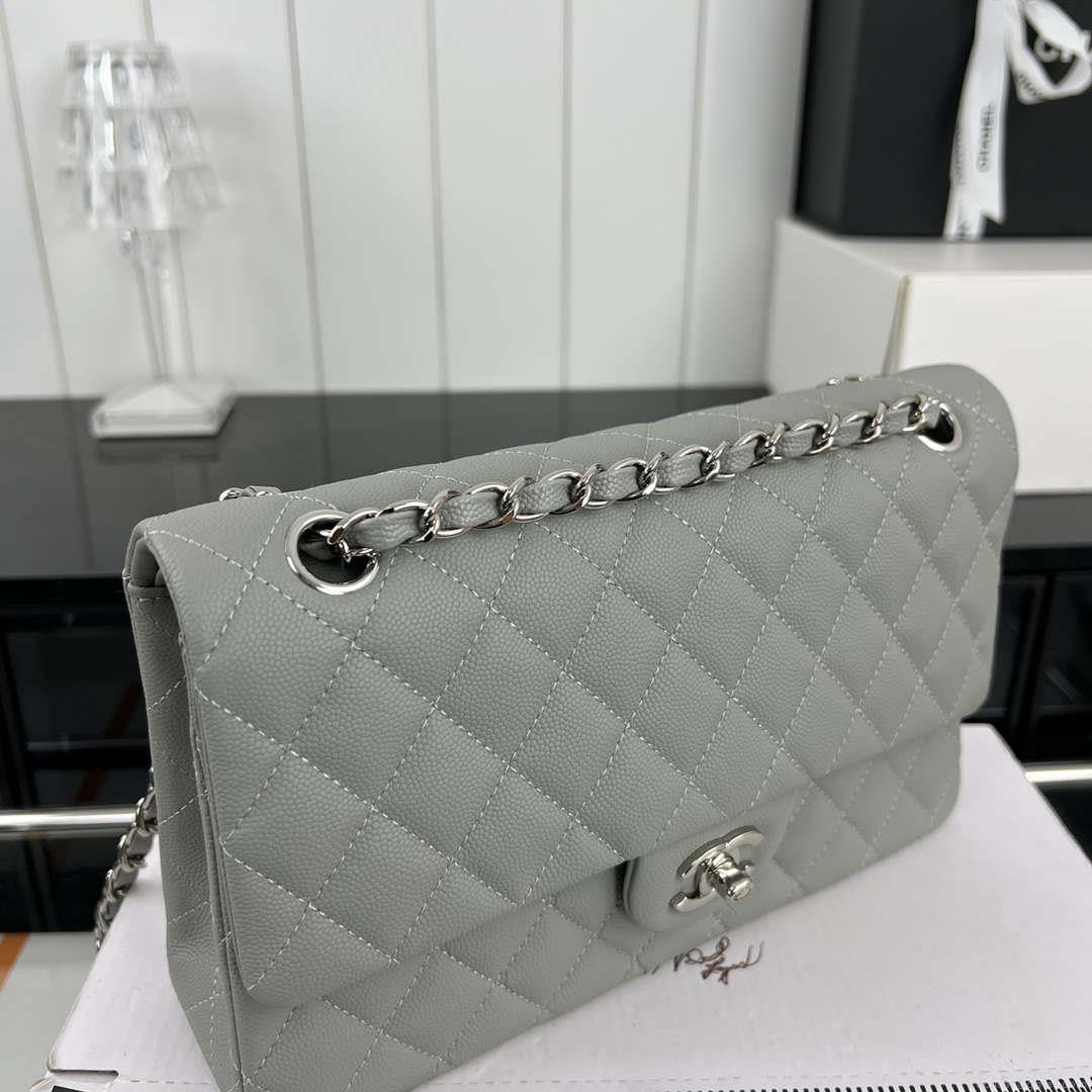 Chanel A01112 Flap Classic 11.12 Handbag Grained Calfskin & Silver-Tone Metal Gray