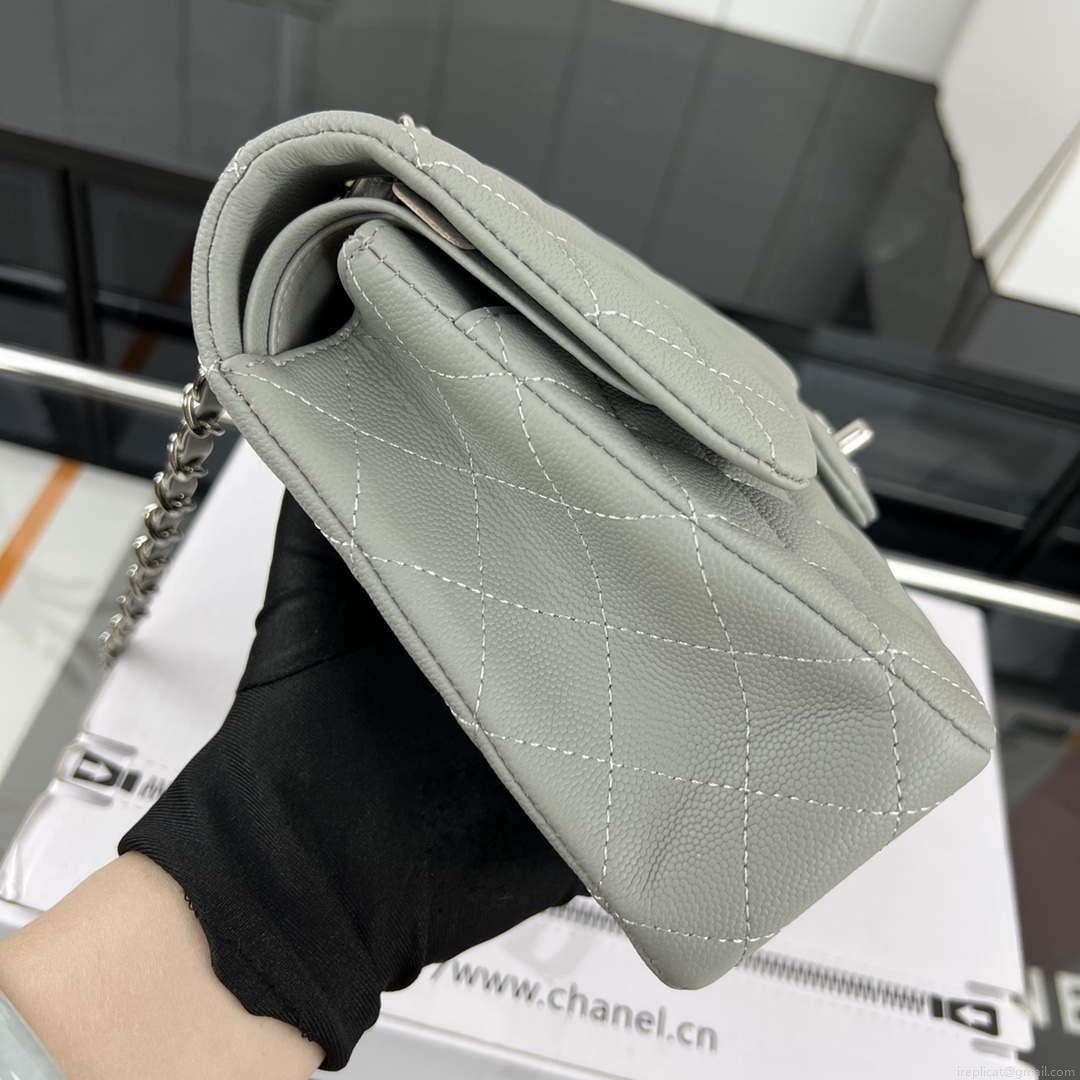 Chanel A01112 Flap Classic 11.12 Handbag Grained Calfskin & Silver-Tone Metal Gray