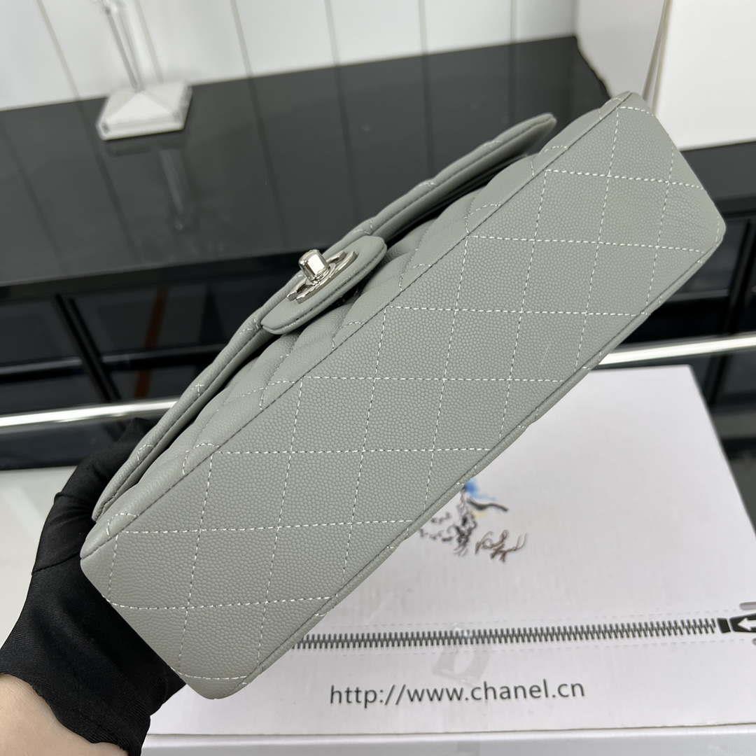 Chanel A01112 Flap Classic 11.12 Handbag Grained Calfskin & Silver-Tone Metal Gray