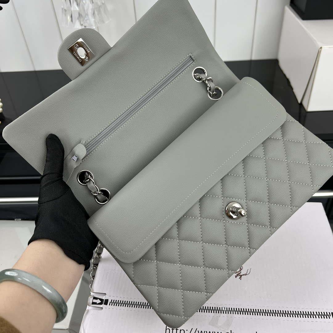 Chanel A01112 Flap Classic 11.12 Handbag Grained Calfskin & Silver-Tone Metal Gray