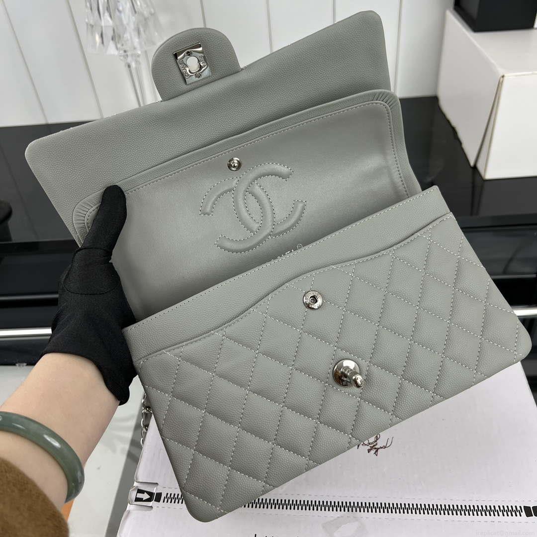 Chanel A01112 Flap Classic 11.12 Handbag Grained Calfskin & Silver-Tone Metal Gray