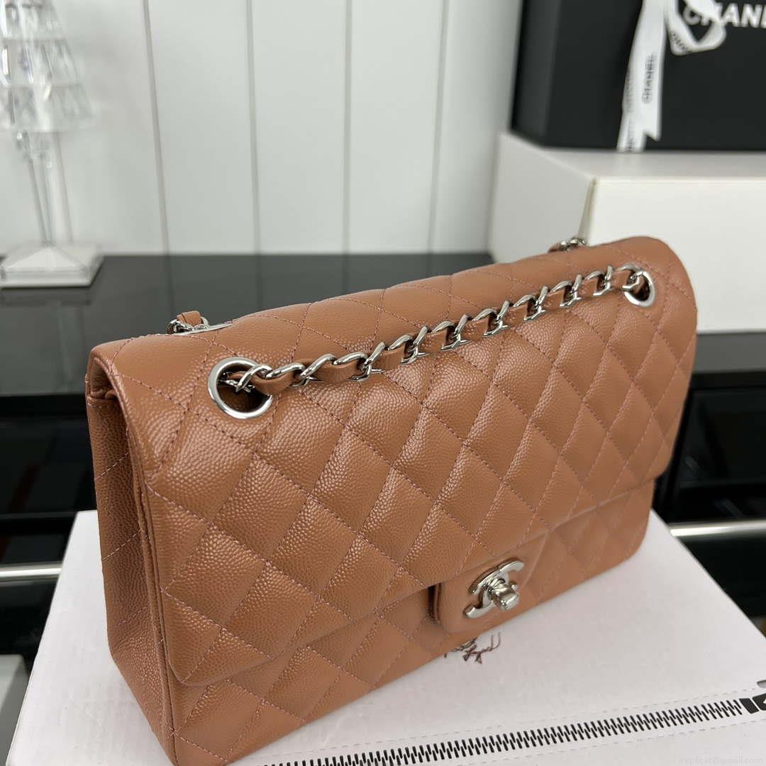 Chanel A01112 Flap Classic 11.12 Handbag Grained Calfskin & Silver-Tone Metal Brown