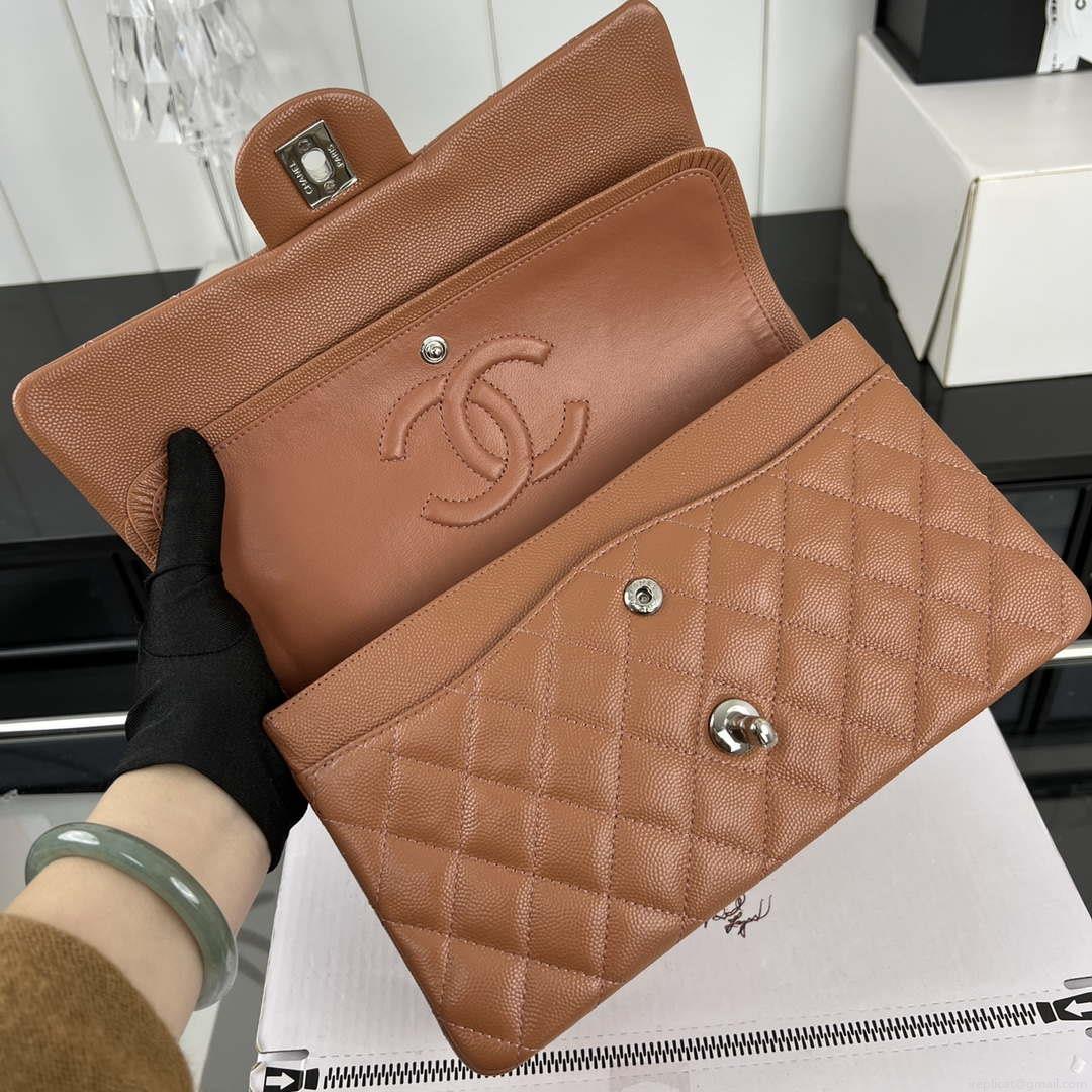 Chanel A01112 Flap Classic 11.12 Handbag Grained Calfskin & Silver-Tone Metal Brown