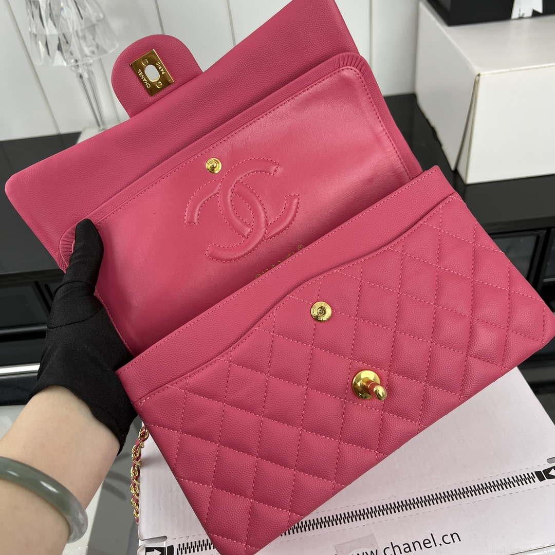 Chanel A01112 Flap Classic 11.12 Handbag Grained Calfskin & Gold-Tone Metal Rose red