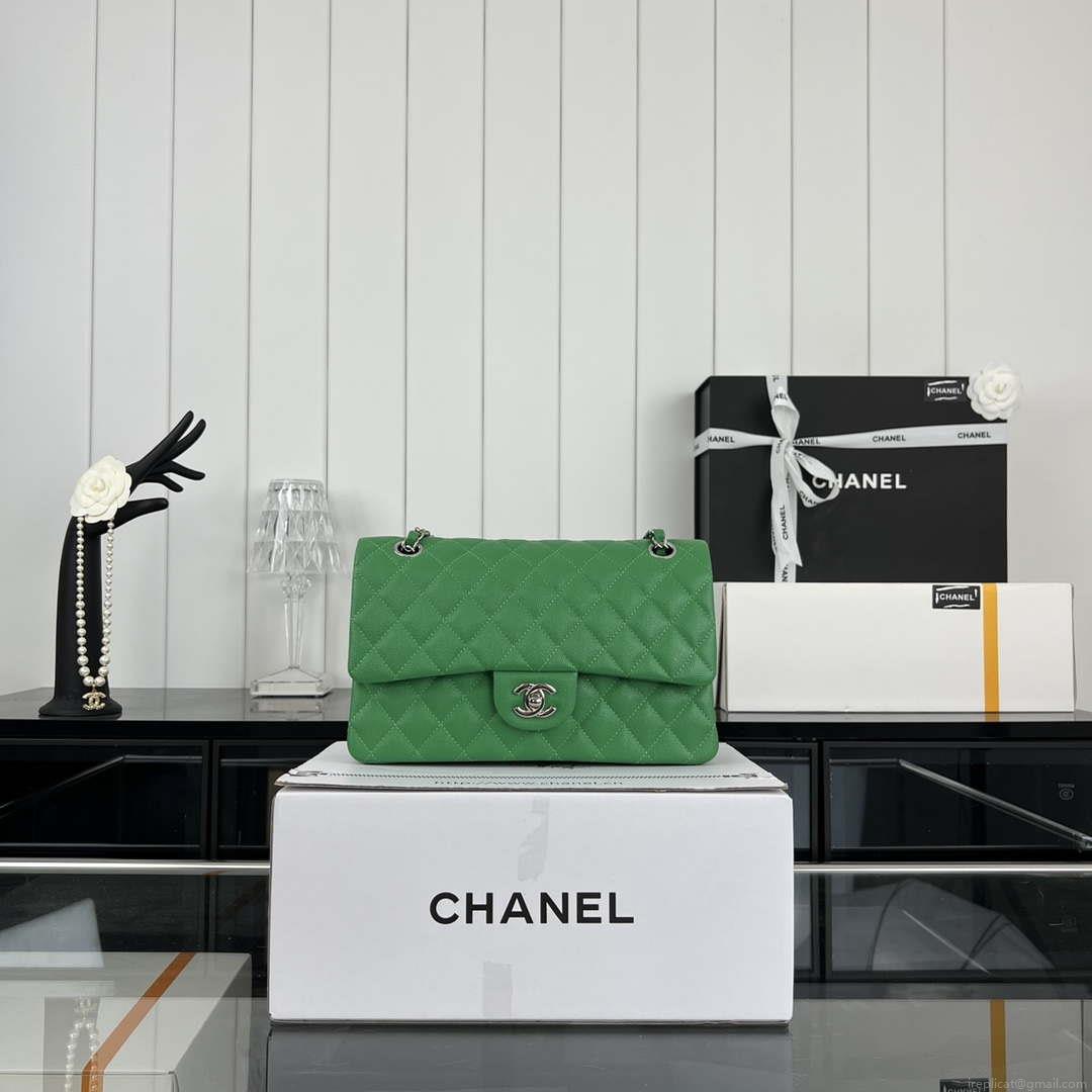 Chanel A01112 Flap Classic 11.12 Handbag Grained Calfskin & Silver-Tone Metal Kelly Green