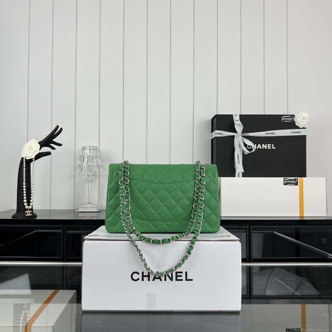 Chanel A01112 Flap Classic 11.12 Handbag Grained Calfskin & Silver-Tone Metal Kelly Green
