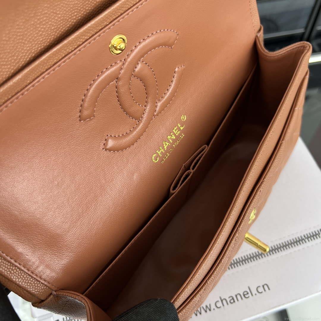 Chanel A01112 Flap Classic 11.12 Handbag Grained Calfskin & Gold-Tone Metal Brown
